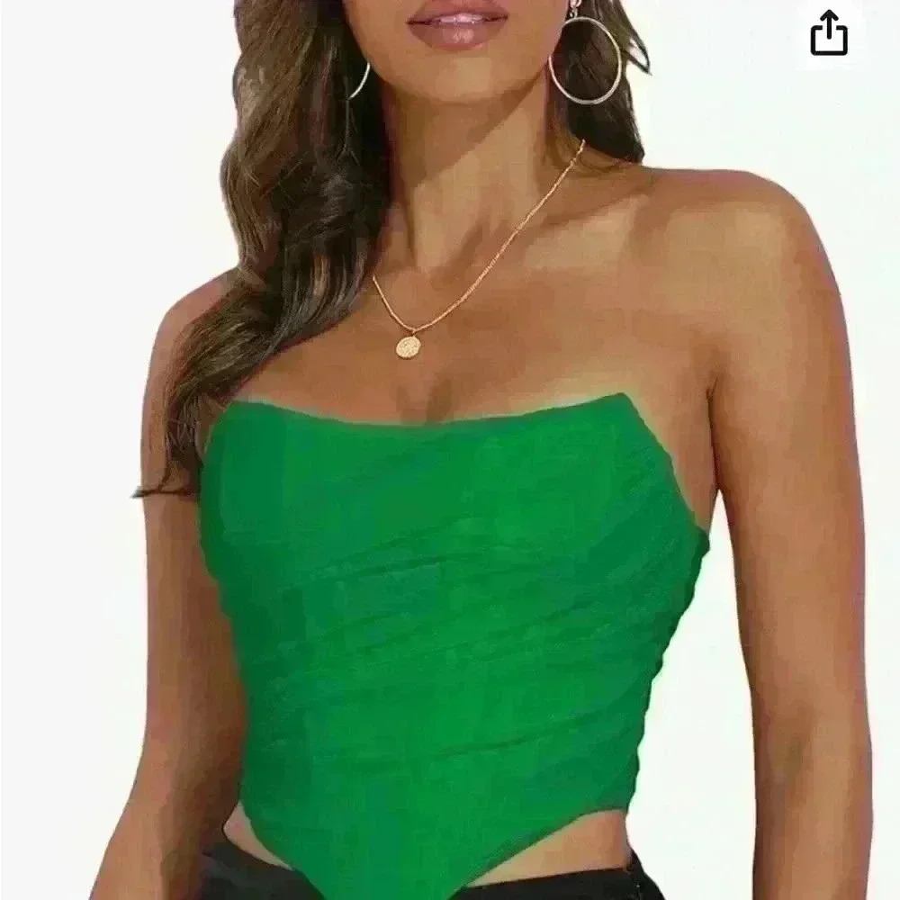 Strapless Open Back Boned Mesh Bustier Zip Back Corset Bodycon top Size L